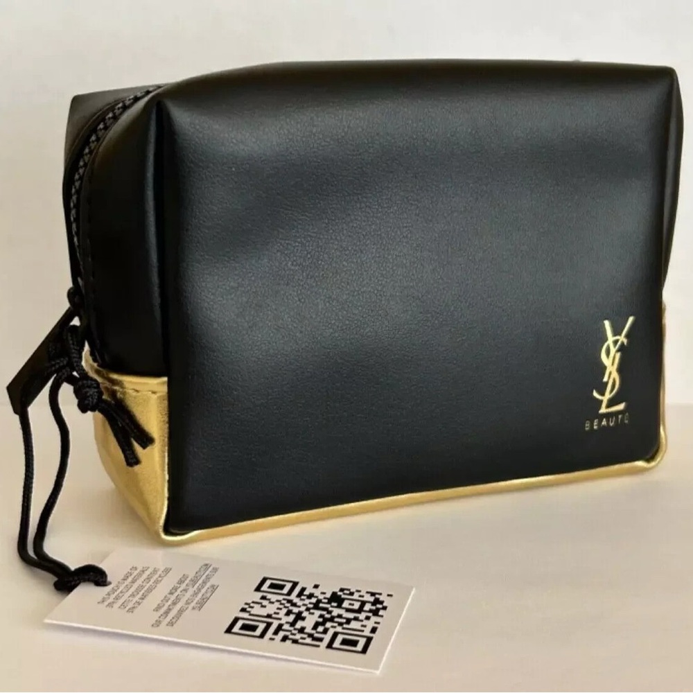 Yves Saint Laurent Beaute YSL black gold Makeup cosmetic Bag Pouch case clutch
